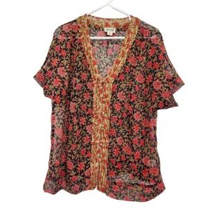 Floral Sheer Blouse - Red and Black